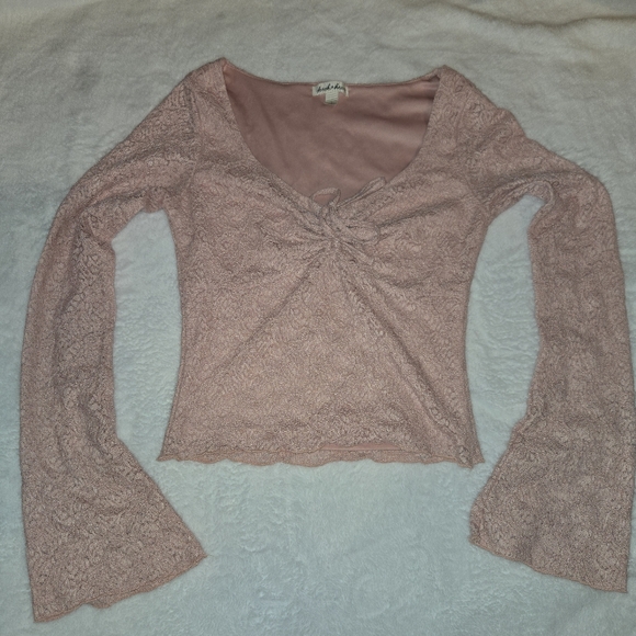 Derek Heart Tops - Pink Lace Bell Sleeve Top Y2K Coquette Fairycore Aesthetic [Small]